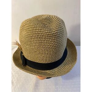 Nine West Packable woven paper hat feather bow new